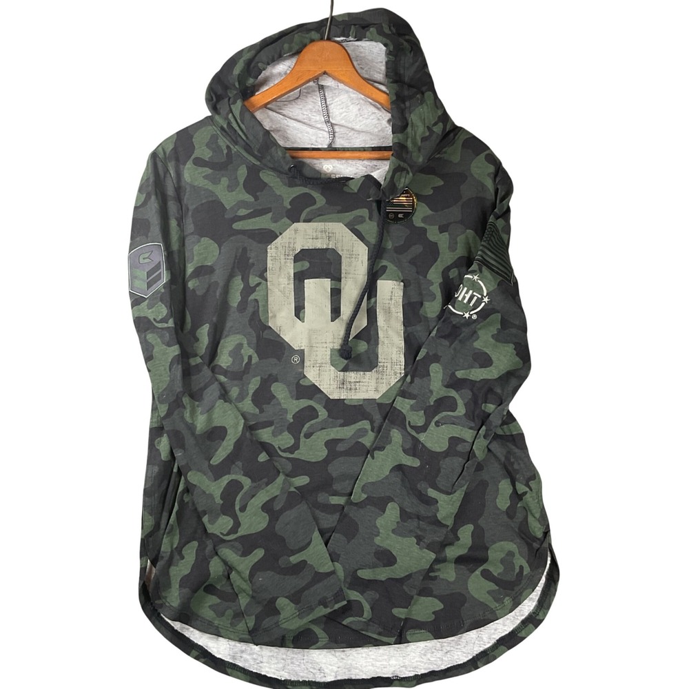 New Colosseum Oklahoma Sooners Hoodie Womens Small Green Camo OHT Long Sleeve